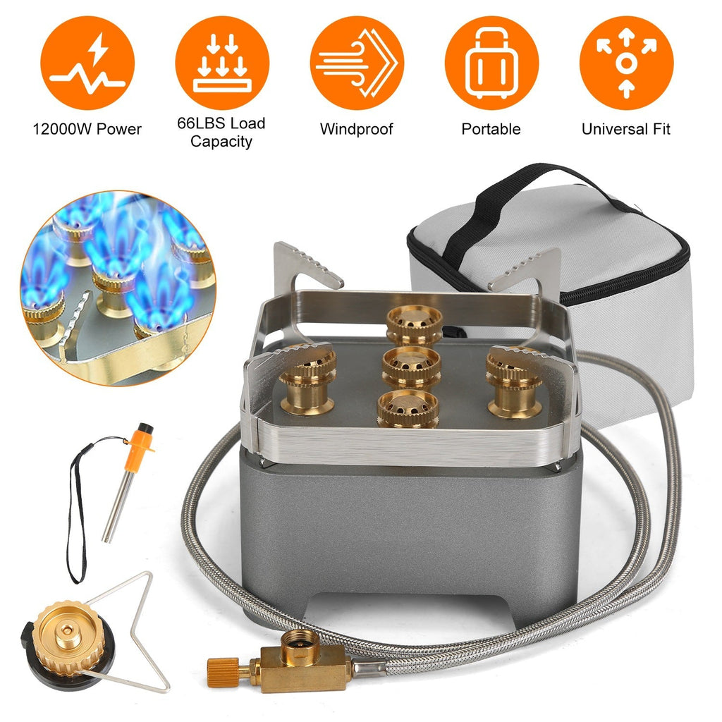 12000W Portable Camping Stove With Cassette Adapter Windproof Outdoor Backpacking Burner with Carrying Case Igniter for Outdoor Hiking Camping Picnic