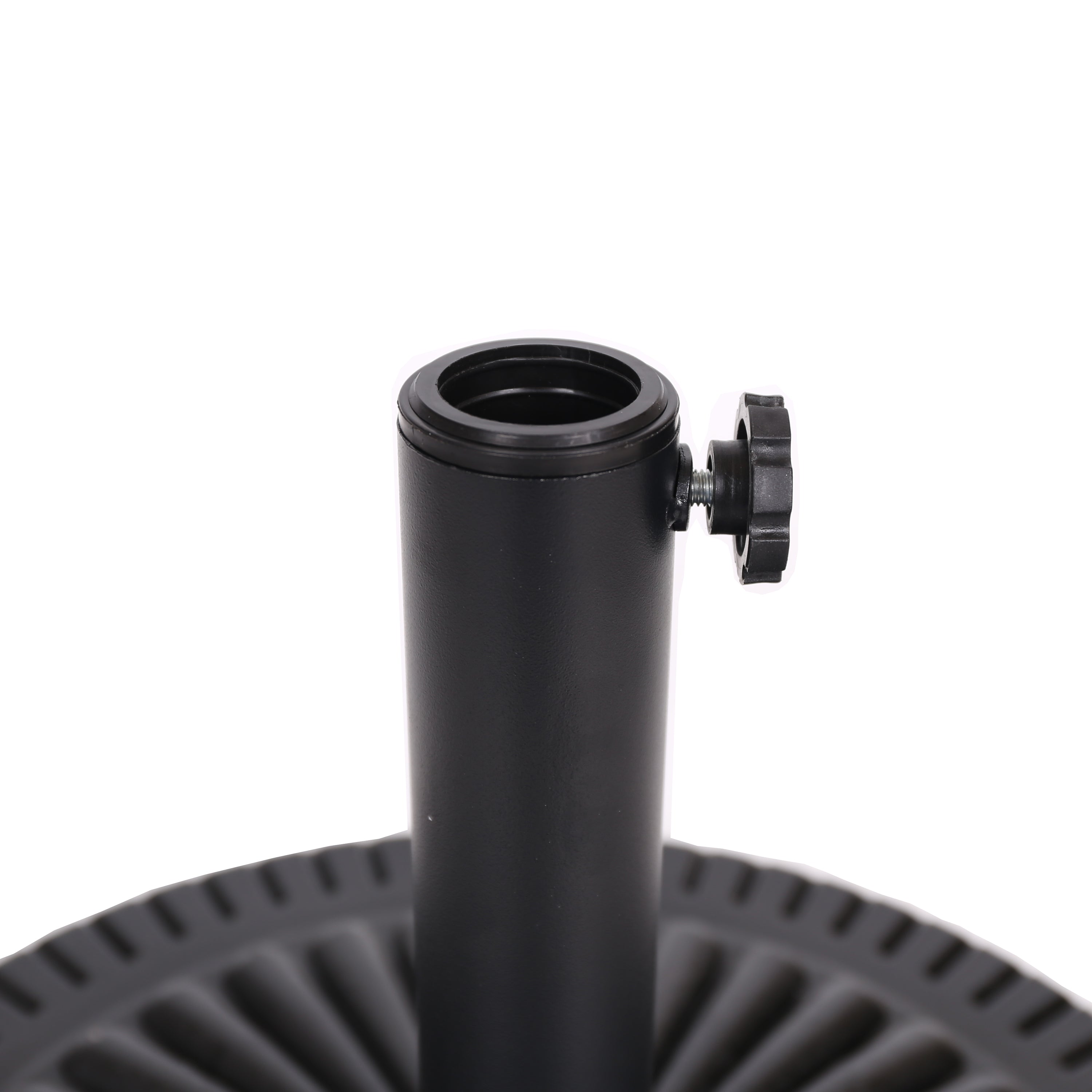 Black Rock Resin Outdoor Umbrella Base with Steel Support in Black Finish