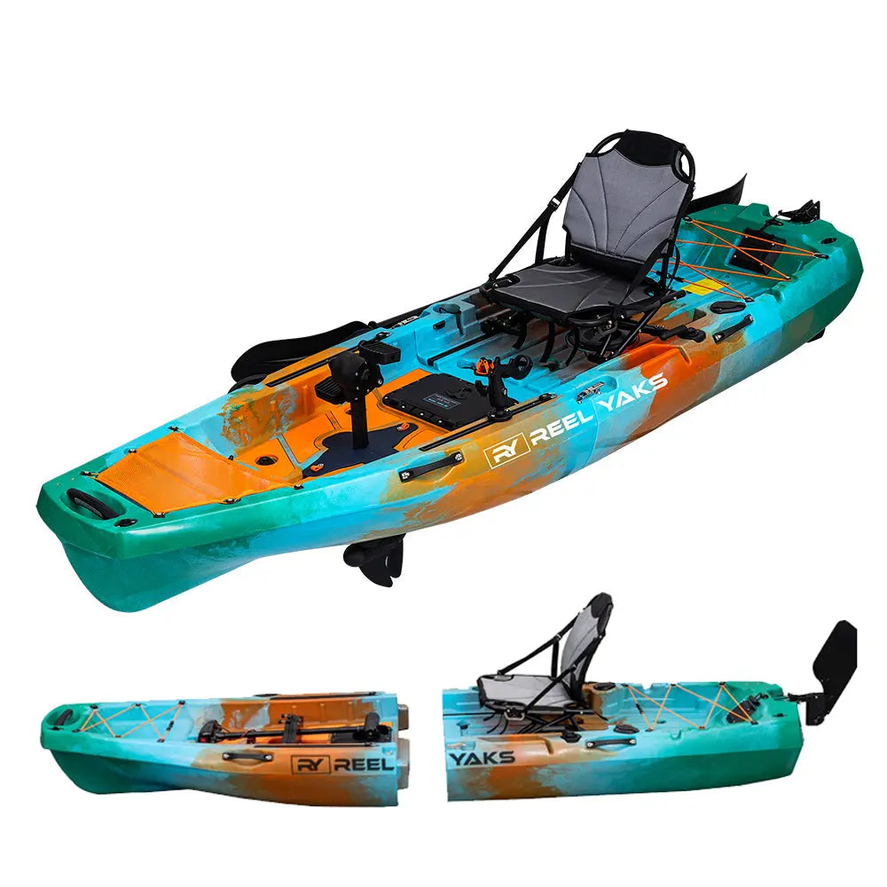 Sunrise (teal/blue and orange) Radar 10ft Propeller Drive Modular Fishing Kayak