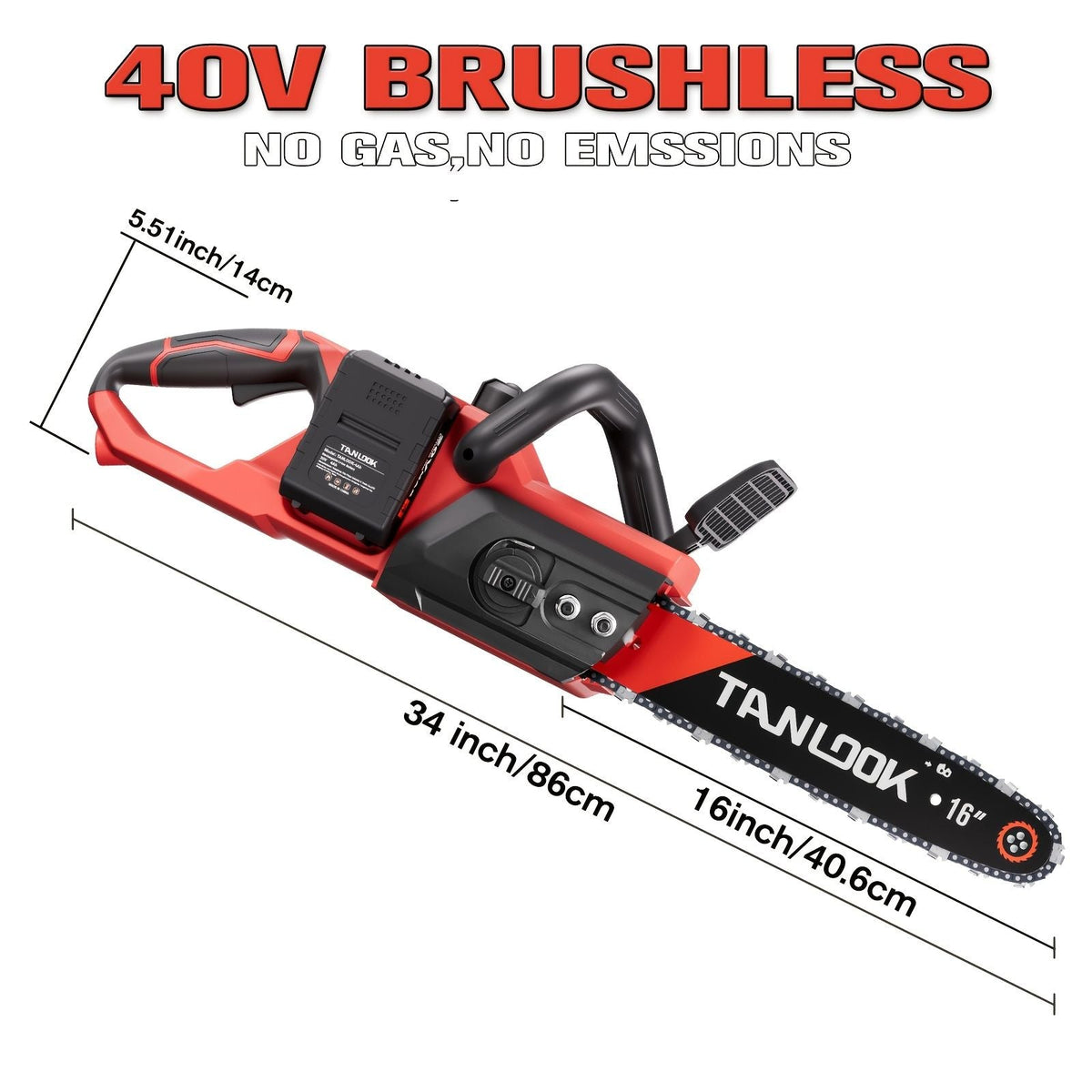 16-Inch Brushless Cordless Chainsaw with 2 Batteries
