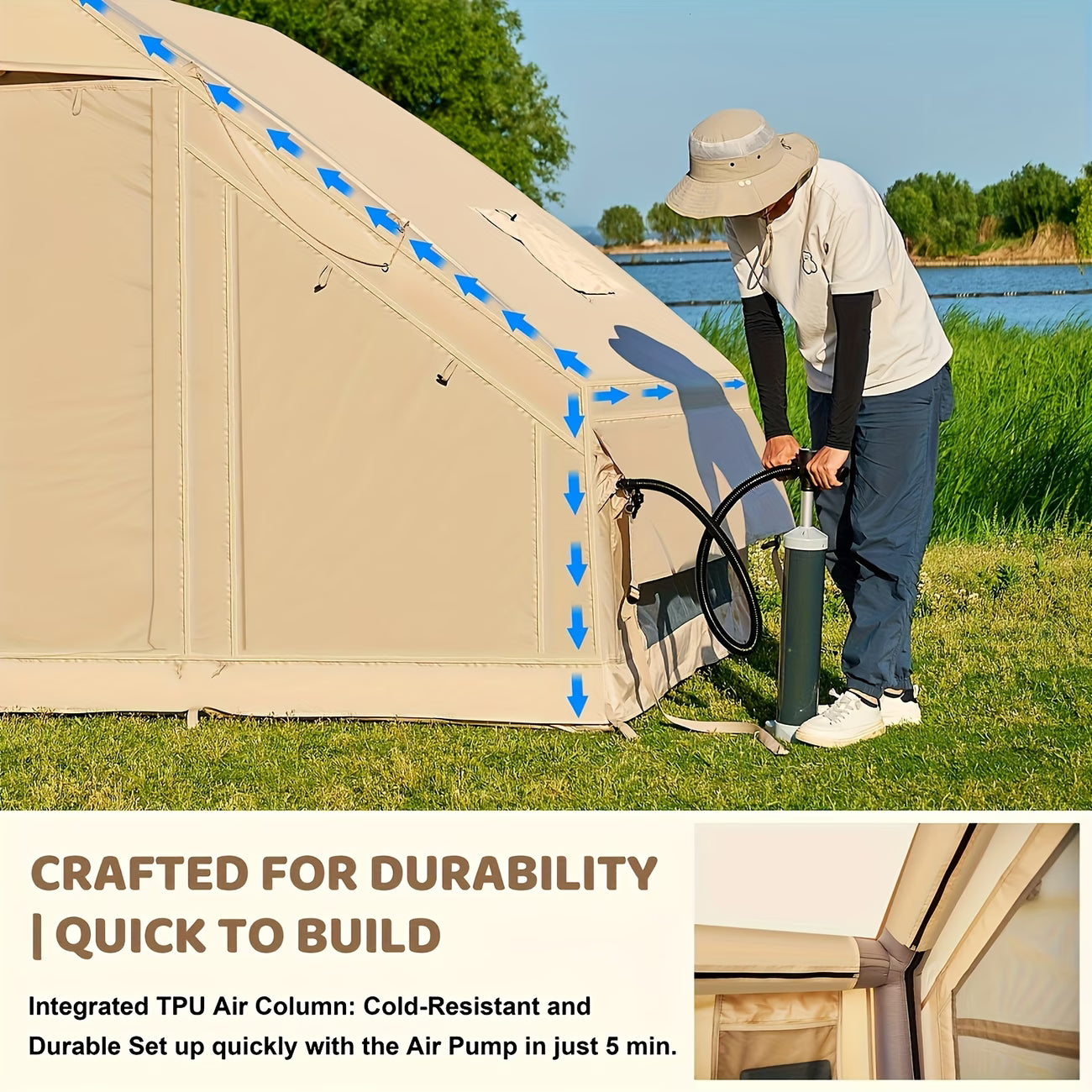 Inflatable Camping Tent for 4-6 Person,4 Season Camping Tent, Large Luxury Air Tent