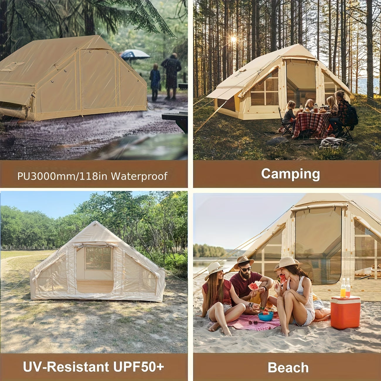 Inflatable Camping Tent for 4-6 Person,4 Season Camping Tent, Large Luxury Air Tent