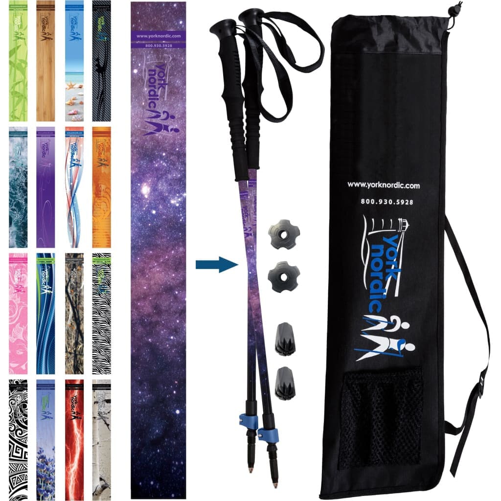 Official Casual Trek Hiking & Walking Poles - Hiking/Trekking Grip w-flip locks, detachable feet and travel bag - pair - For Heights up to 6’2”
